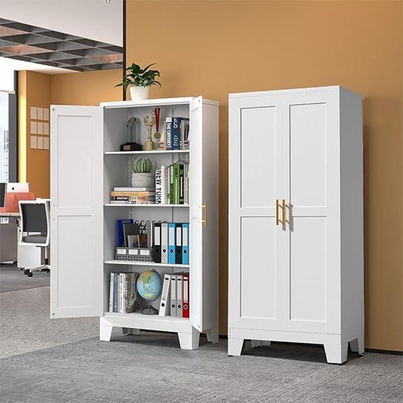 White Metal Storage Cabinet with Adjustable Shelves
