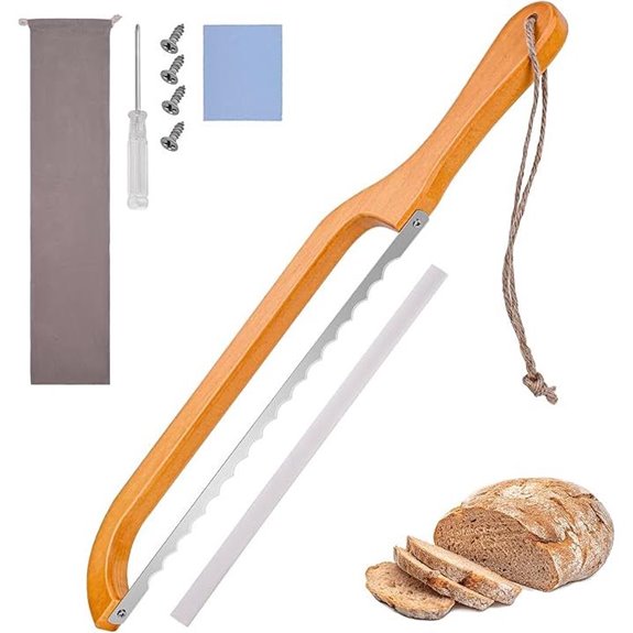 Wooden Serrated Bread Slicer Knife with Fiddle Bow Design