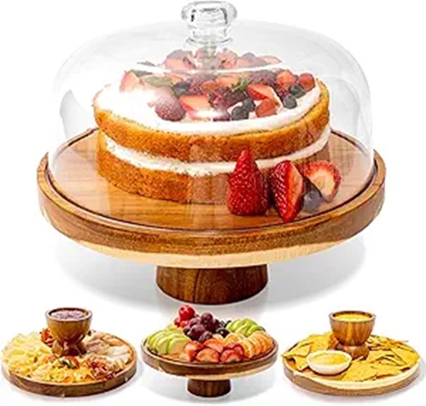 Acacia Wood Cake Stand with Acrylic Dome