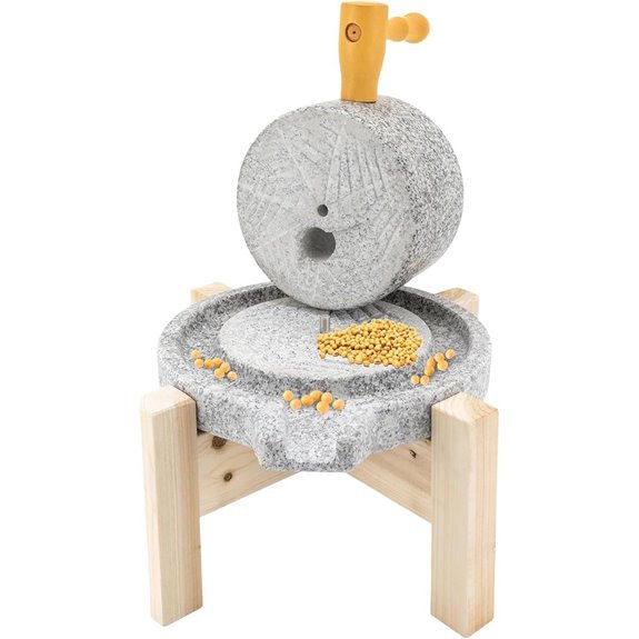 Manual Grain Mill with Wooden Stand and Stone Grinder