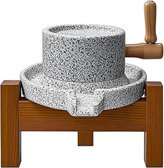 Stone Grain Mill Grinder with Wooden Stand