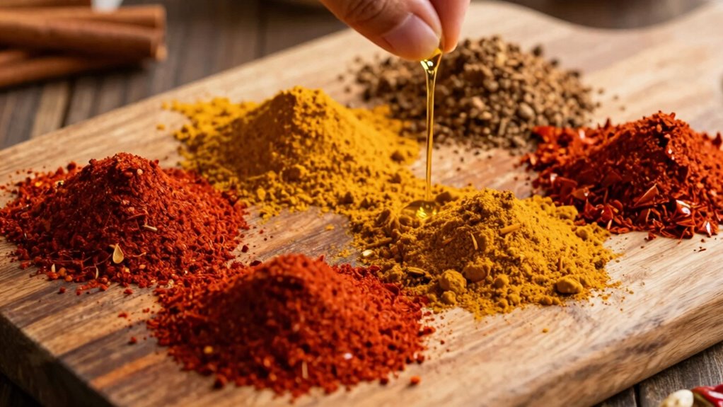 layered spices fresh herbs