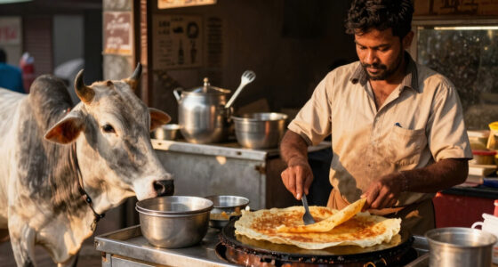 Dosa seller prepares Dosa for Cow that regularly visits his stall