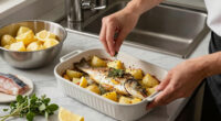 Rachel Roddy’s recipe for baked fish and potatoes with oregano and lemon mayonnaise | A kitchen in Rome